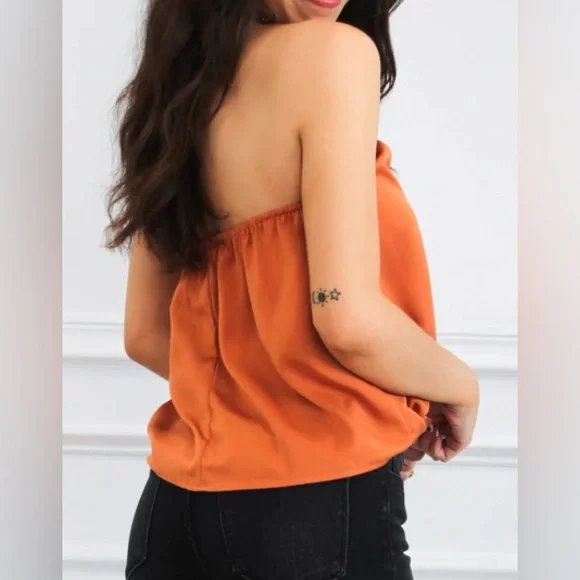 DO+BE Milah Satin Chain Halter Top Size Small in Rust - Picture 9 of 9